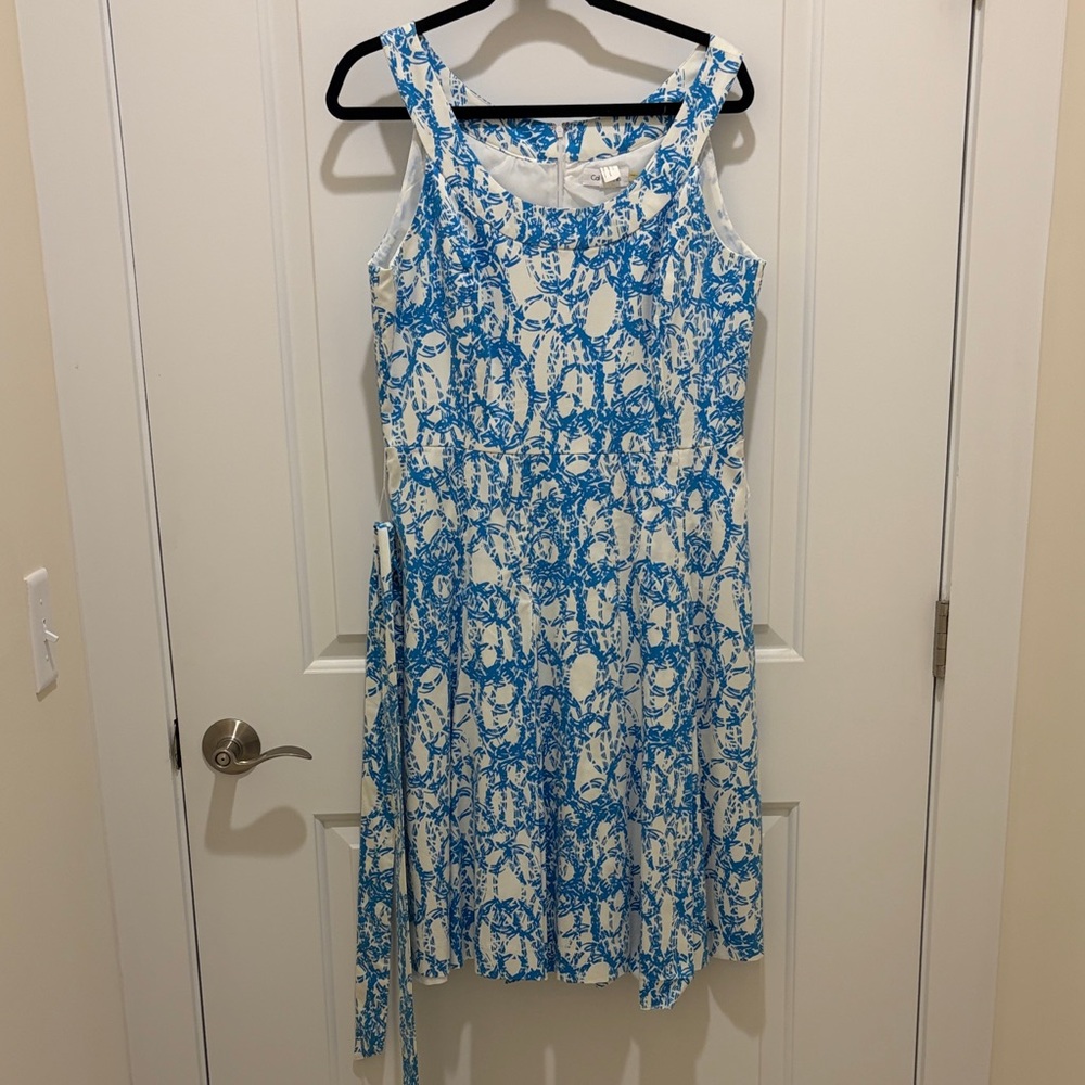Sleeveless Blue & White Printed A-Line Dress